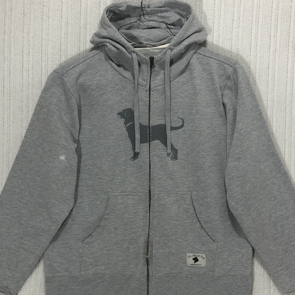 The Black Dog Mens Heather Gray Full Zip Graphic Hoodie Sweatshirt Size L
